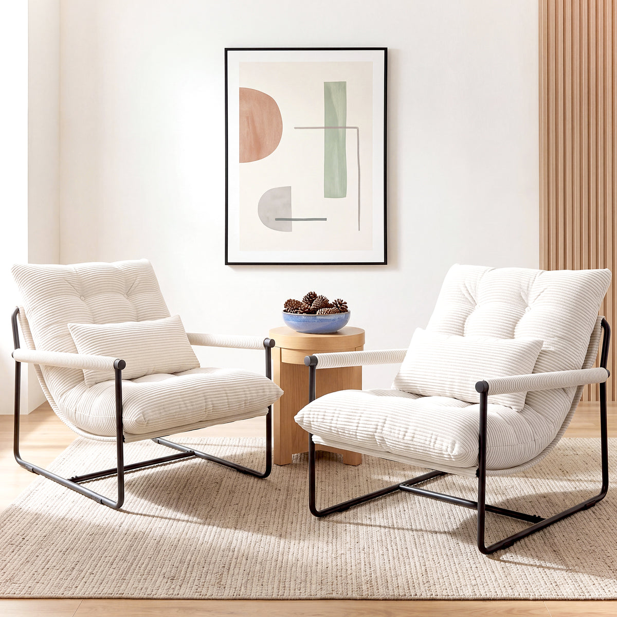 CELTOSS Modern Accent Chair, Comfy Lounge Chair with Plush Cushion, Sofa Chair with Metal Frame, for Bedroom, Living Room and Home Office, 2 Pack