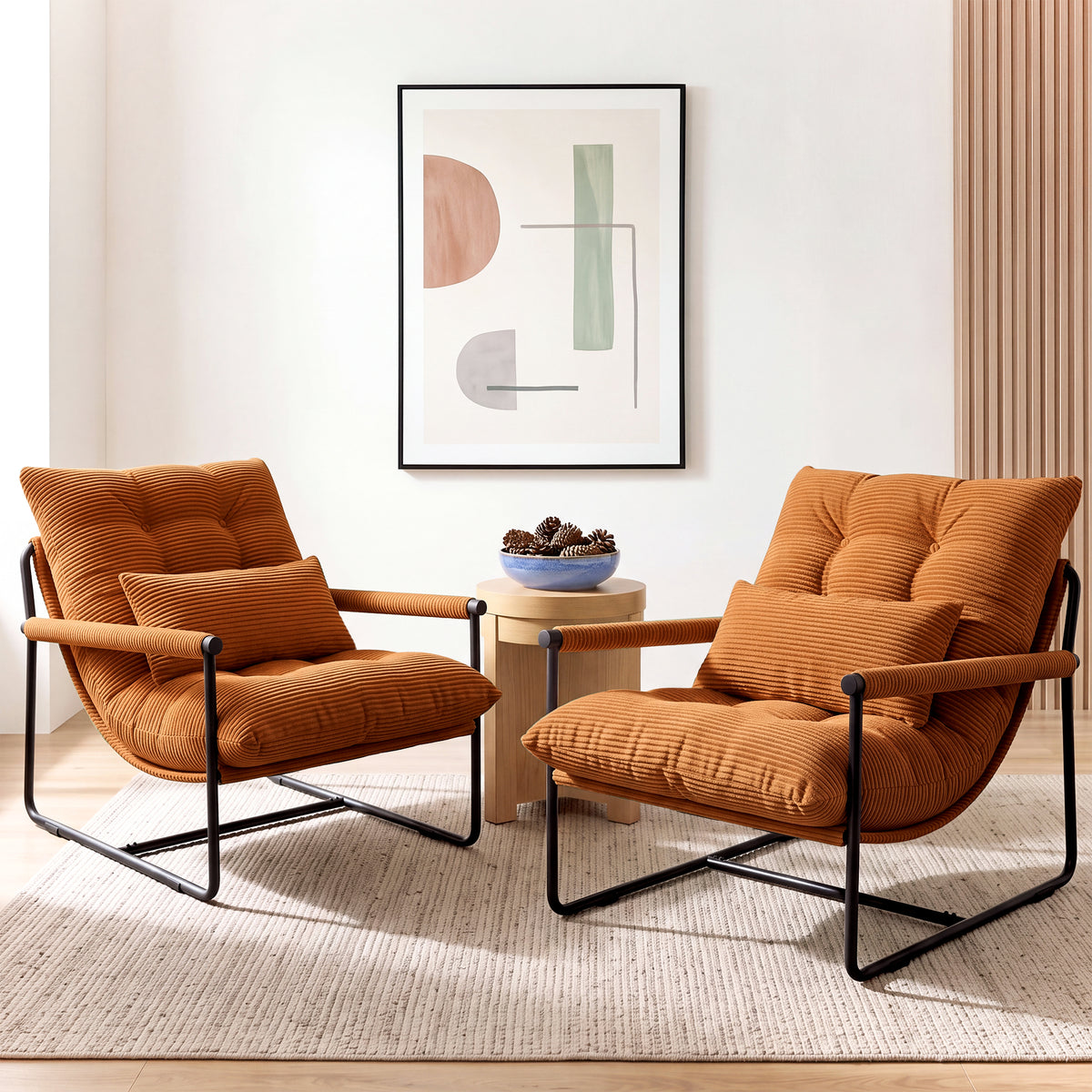 CELTOSS Modern Accent Chair, Comfy Lounge Chair with Plush Cushion, Sofa Chair with Metal Frame, for Bedroom, Living Room and Home Office, 2 Pack